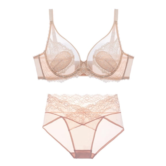 Levmjia Women's Bra Underwear Set Full Coverage Seamless Underwire Lace T-Shirt Bra Set Comfortable Everyday Wear Smoothing Bust Support Daily Wear