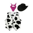 thumbnail image 5 of iiniim Kids Cowboy Cowgirls Roleplay Outfits Cow Print Vest Waistcoat Tops with Bandana Hats Set Hot Pink 8, 5 of 6