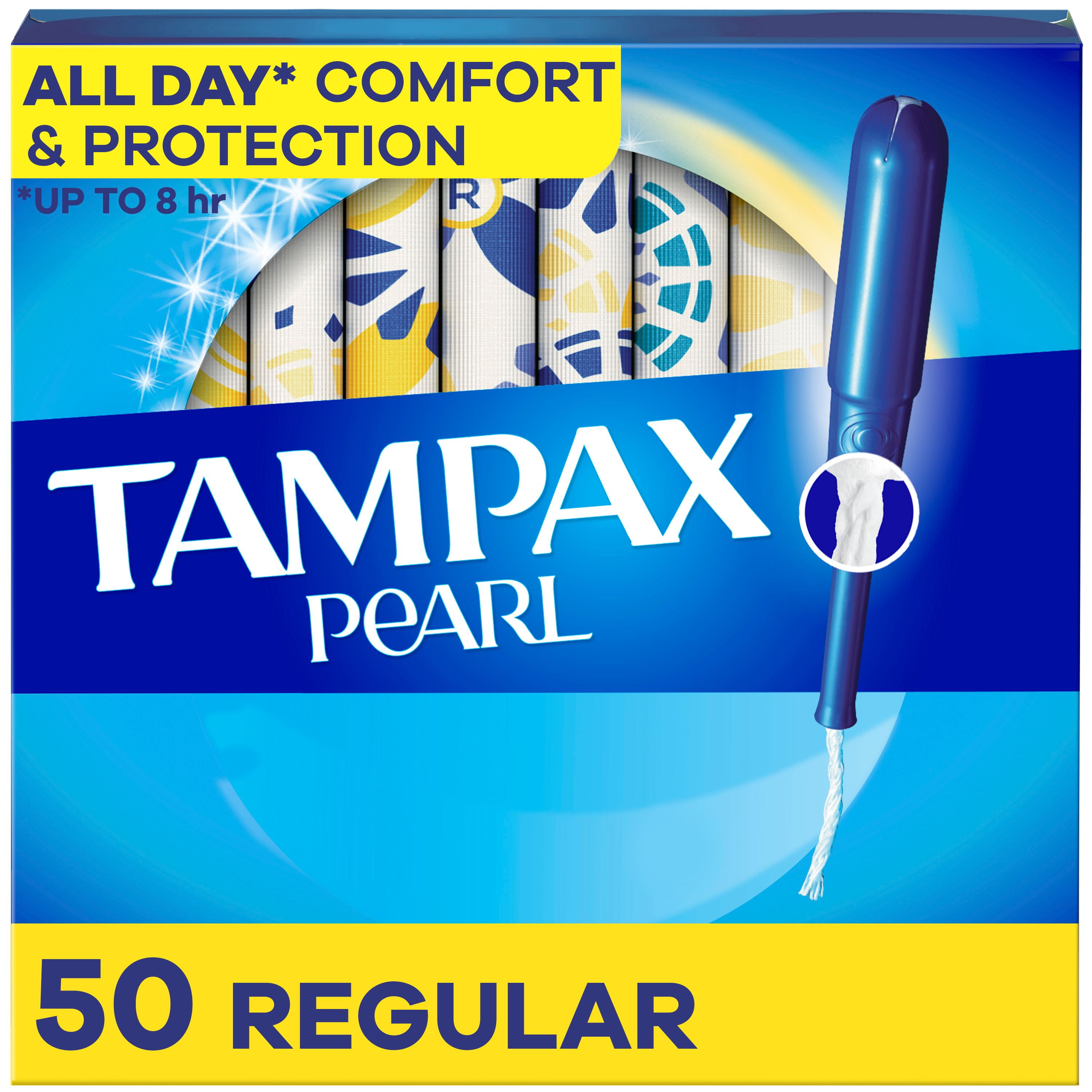 Tampons Tampax Pearl avec tresse anti-fuites LeakGuard, degré d’absorption régulier, non parfumés, 50 tampons 50CT