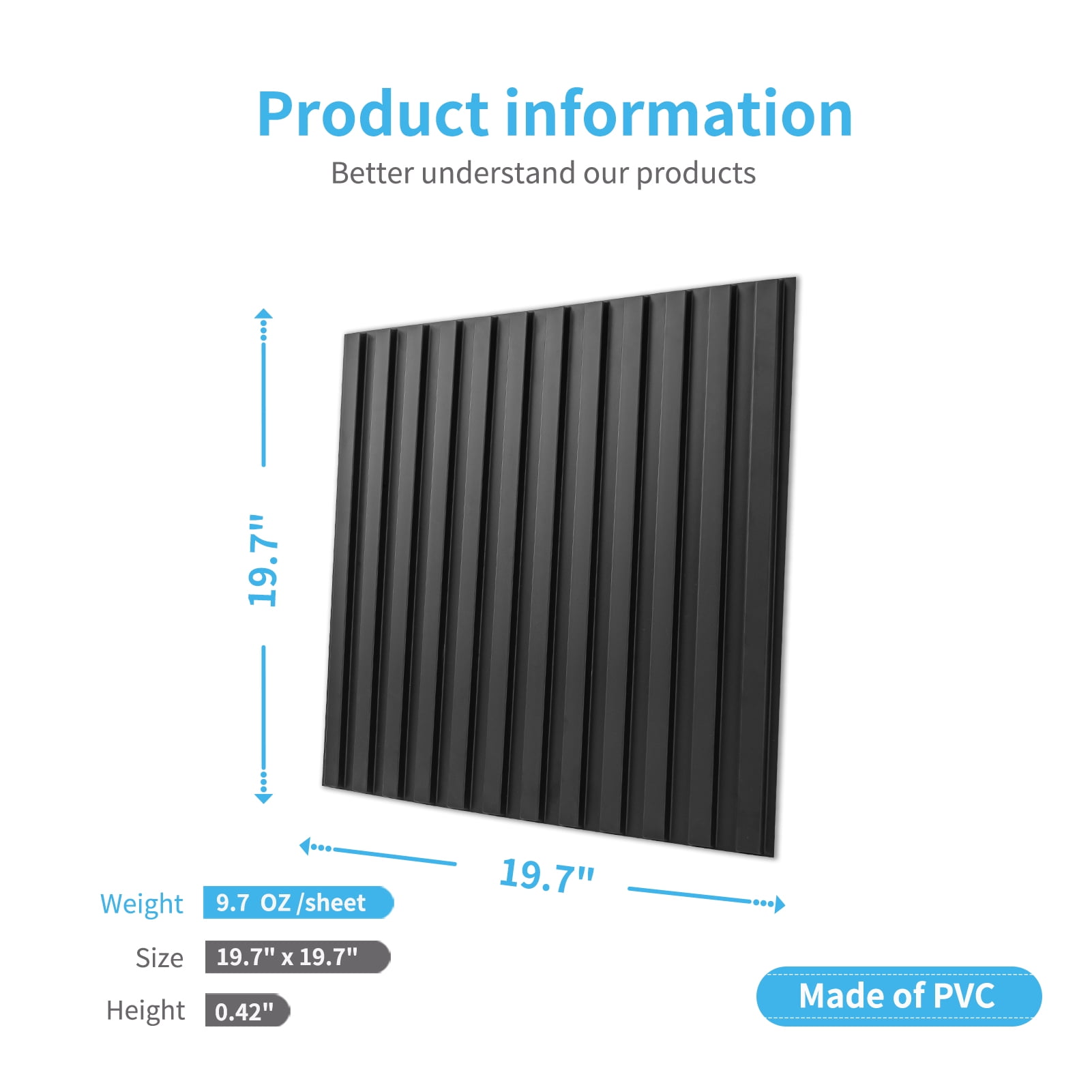 Art3d 19.7"x19.7" Black PVC 3D Slat Wall Panels, 12 Pieces Pack