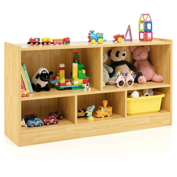 Costway Kids 2-Shelf Bookcase 5-Cube Wood Toy Storage Cabinet w/ Shelves Beige