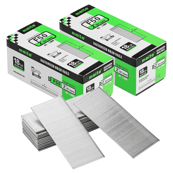 MEITE 18 Gauge 2 inch Length Galvanized Brad Nails Rust Resistant Hevay Duty 2 Boxes/10000Pcs