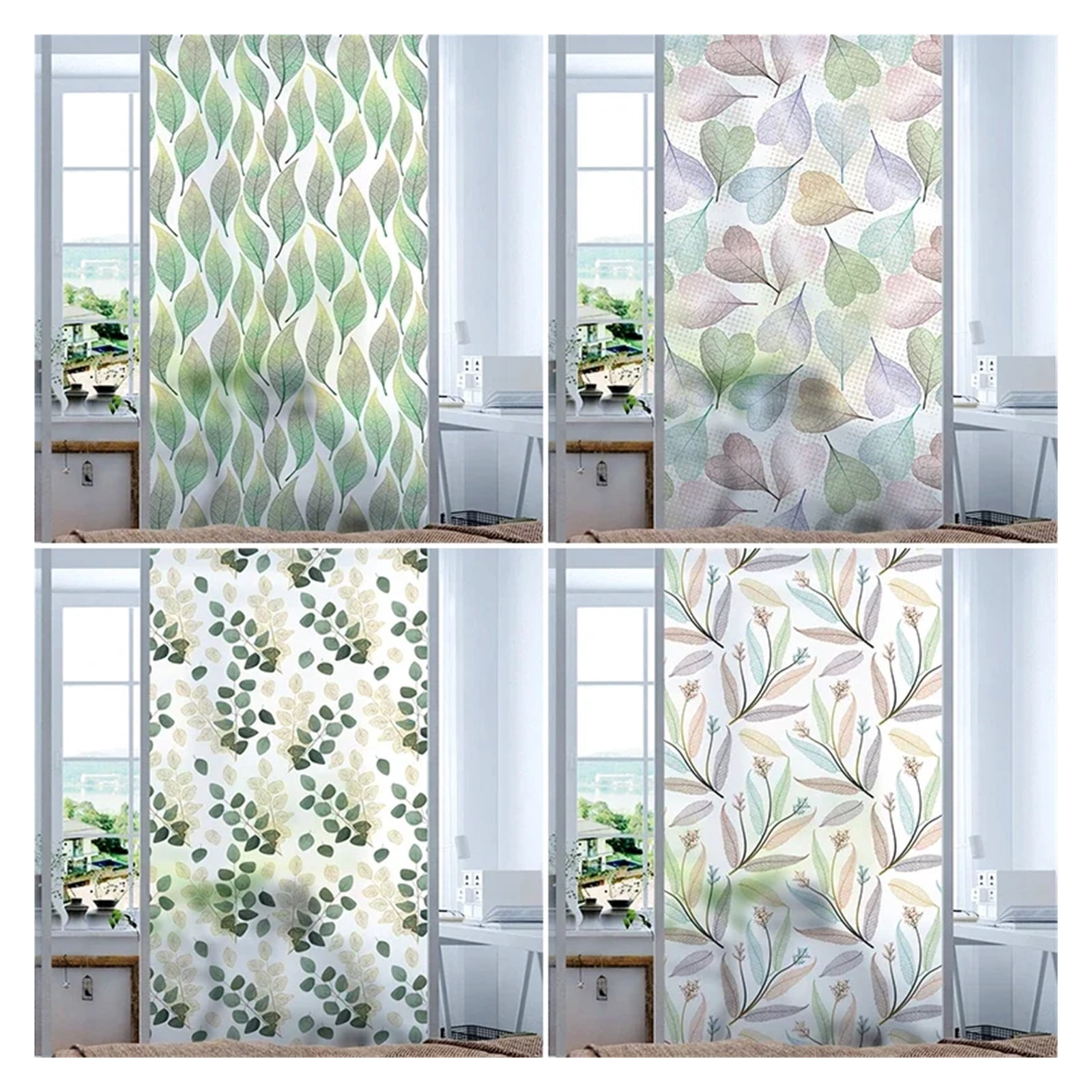 Window Privacy Film Photo Of Plant Leaves Electrostatic Frosted Glass Film Opaque Bedroom And Bathroom Hidden Sliding Door Private PVC Sticker