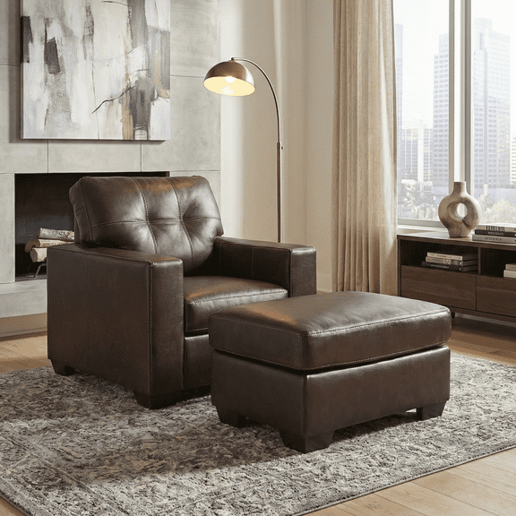 Roundhill Furniture Holmes Leather 2-Piece Living Room Set, Lounge Chair and Ottoman, Dark Brown