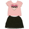 Flapdoodles Little Girls Black Heart Sequin Applique 2 Pc Lace Skirt Set 4