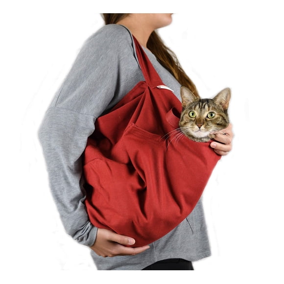 CAT-IN-THE-BAG ACOGEDOR COMODIDAD Bolsa de Transporte Grande para Gatos Rojos para Aseo, visitas a Veterinarios, administración de medicamentos, Cuidado Dental, baño, Recorte de uñas y Viajes en Coche