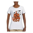 thumbnail image 2 of Wild Bobby Spooky Vibes Pumpkin Skulls Bats Stars with Orange and Black Halloween Women Graphic Tee, White, X-Large, 2 of 6
