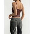 thumbnail image 3 of Women's Polka Dot Spaghetti Strap Cropped Tank Top Slim Fit Top Brown & White XS, 3 of 6