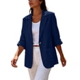 thumbnail image 6 of Puyaiuu Women Linen Blend One Button Roll Up Sleeve Blazer With Pockets Casual Office Lightweight Suit Jacket Navy L Gift, 6 of 7