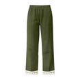 thumbnail image 5 of VEKDONE Women's Straight Trousers with Pockets High Waist Drawstring Loose Fit Anlke Pants Fashion Lace Trim Hem Long Pants Army Green L, 5 of 5