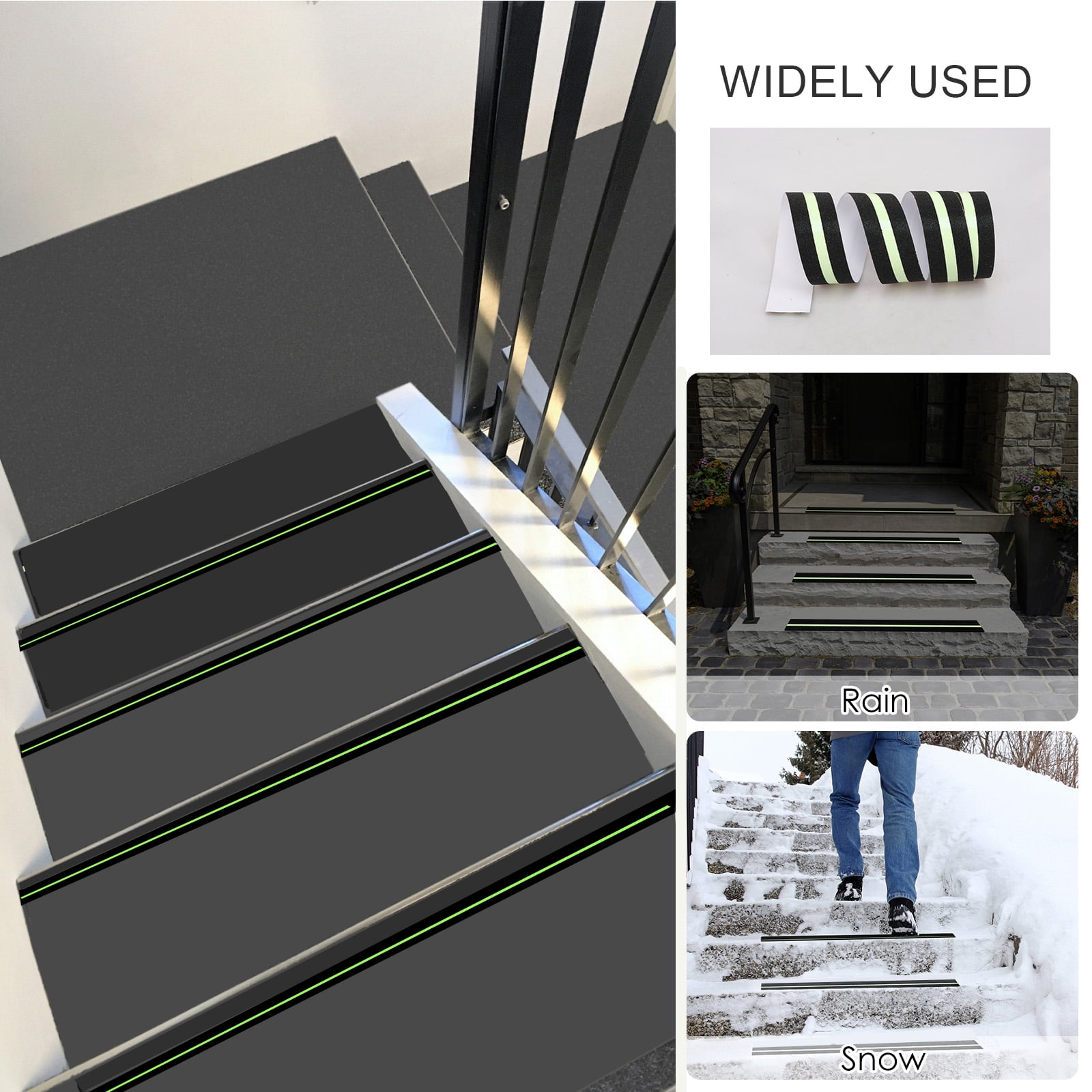 2 Pcs Non Slip Grip Tape with Glow in Dark 2 inch x16.4ft Waterproof Anti Slip Traction Tape for Stairs Floors Decks Bathrooms Outdoors