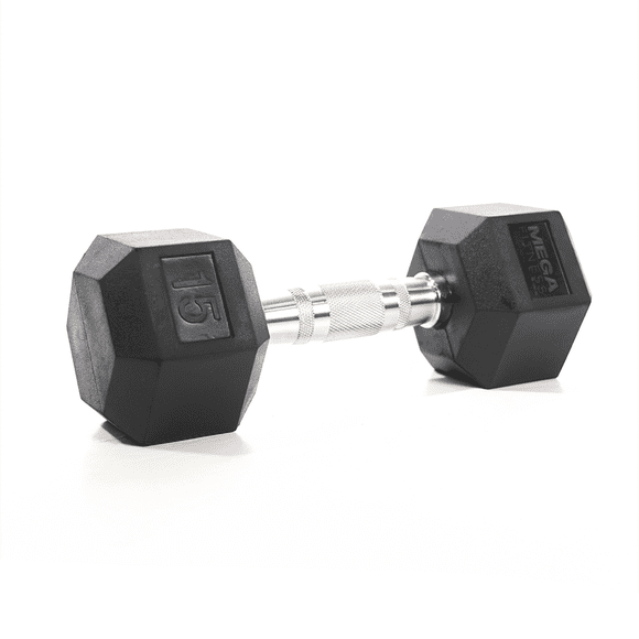 Mega Fitness Rubber Hex Dumbbell 15 lb Knurled Handle Single Home Gym