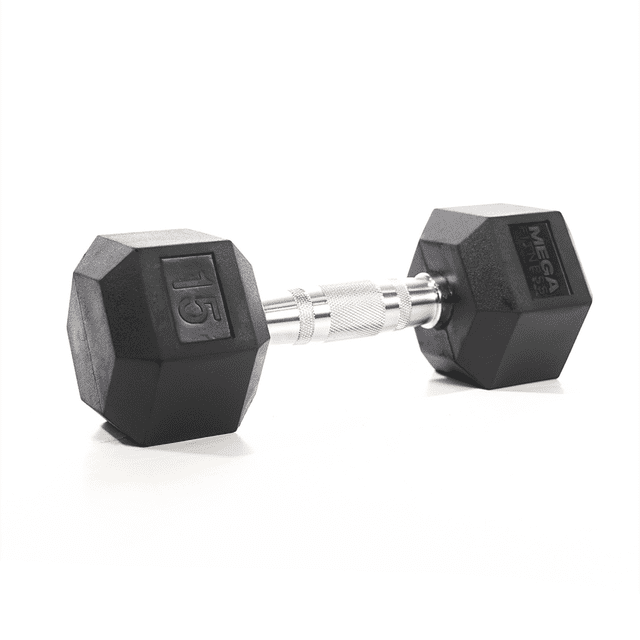 Mega Fitness Haltère Hexagonal en Caoutchouc 15 lb Poignée Moletée Simple Gym à Domicile