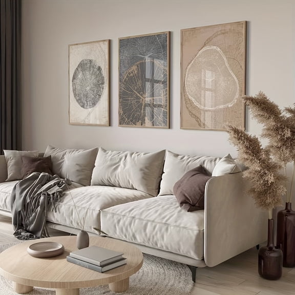 Set of 3 Nordic Style Tree Ring Stump Painting Retro Abstract Art Poster Canvas Print Modern Creative Wall Picture Home Living Room Bedroom Decoration,No Frame