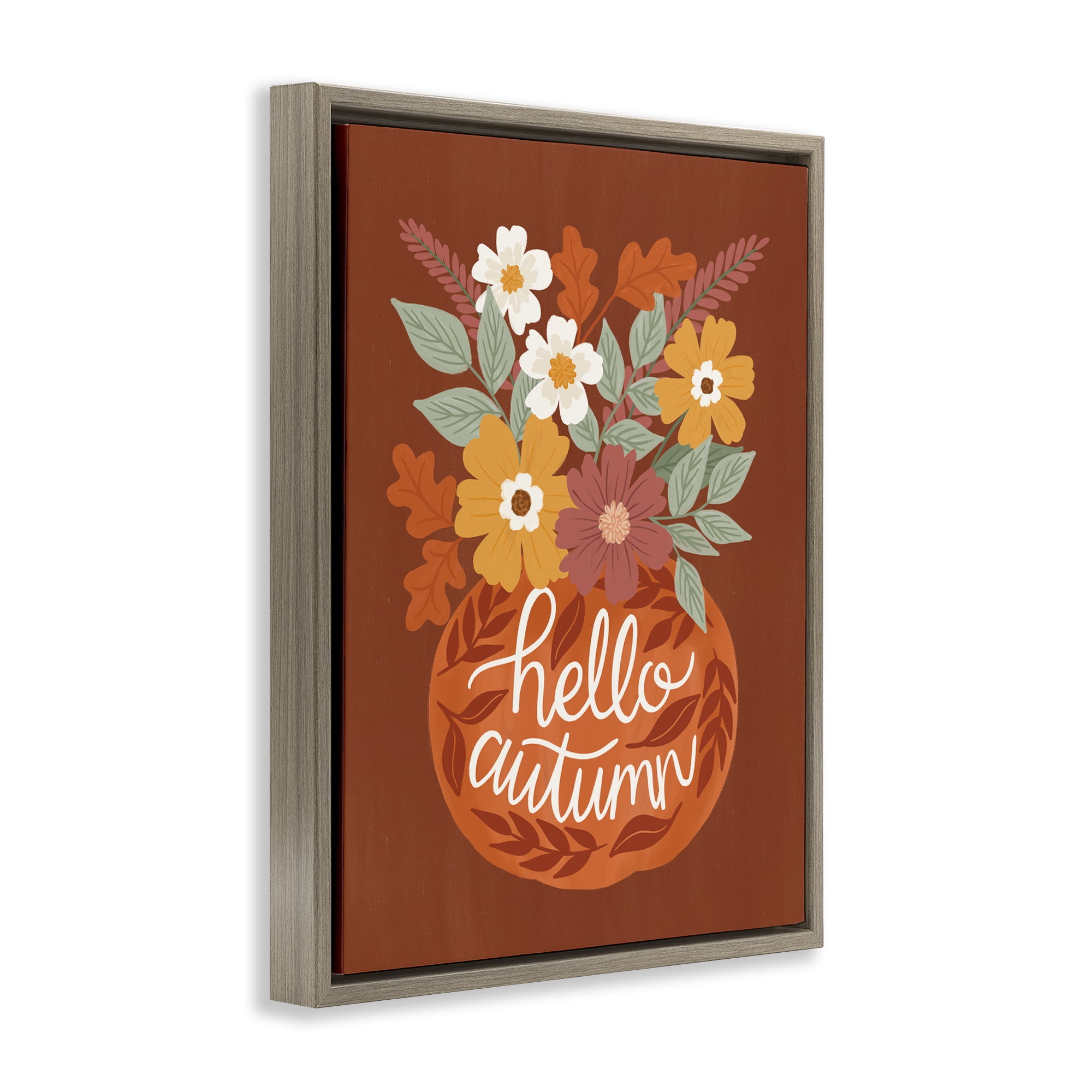 Stupell Industries Hello Autumn Earthy Bouquet Plants & Flowers Painting Brown Floater Framed Canvas Art Print Wall Art, 17 x 21