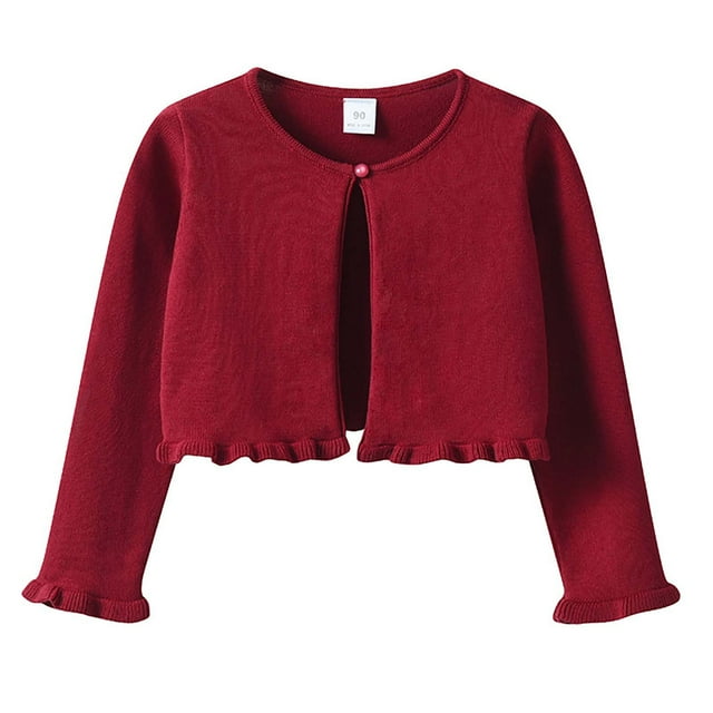 uublik Toddler Girls Jacket Kids Button Closure Sweaters Cropped Jacket Cover Up Tops Red, Size 2-9 Years