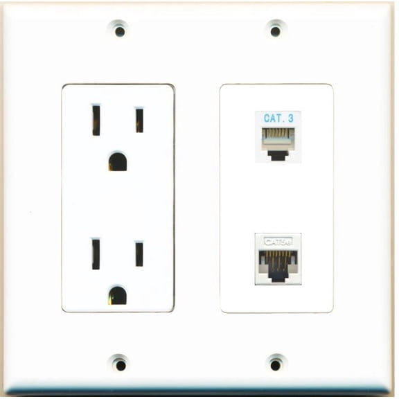 Ultra Spec Cables 1 Port Phone 1 Cat5e Ethernet Wall Plate w/Power Outlet