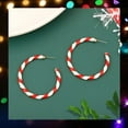 thumbnail image 4 of Festive Candy Cane Hoop Earrings - Reed & White Twisted Enamel Christmas Jewelry, 4 of 5
