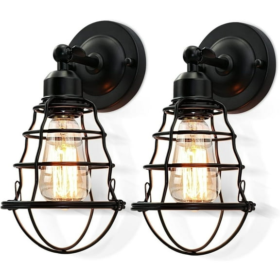 Pynsseu Industrial 2-Light Black Wall Sconces (2 Count)