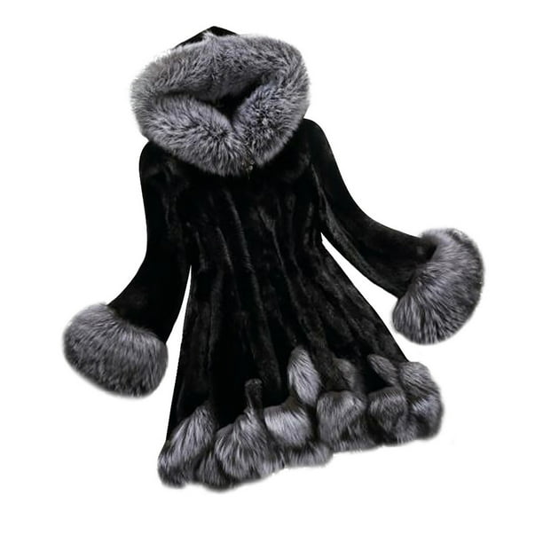Faux Fur Jacket for Women Formal Fur Coat Elegant Solid Warm Faux Coat Jacket Winter Turndown Collar Outerwear Rain Jackets for Women Waterproof