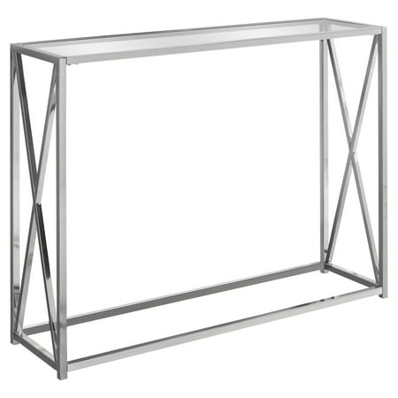 Monarch Specialties Glass Top Console Table with Cross Legs