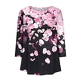 thumbnail image 5 of Womens Tops Printed 3/4 Sleeve Button Round-Neck Blouses Casual T-shirt Tops Black M,Tops for Women, 5 of 5