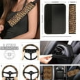 thumbnail image 4 of Jeiento Brown Leopard Print Car Interior Cover Sets, Front Rear Seat Covers with Steering Wheel Cover Floor Mats Car Seat Belt Pads Center Console Covers Cup Coaster Keychain, 17 PCS, 4 of 6