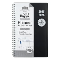 See it Bigger Monthly Weekly Planner Medium (6″ x 8.5″) Black, 15 month, Apr 2025-Jun 2026