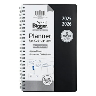 See it Bigger Monthly Weekly Planner Medium (6″ x 8.5″) Black, 15 month, Apr 2025-Jun 2026