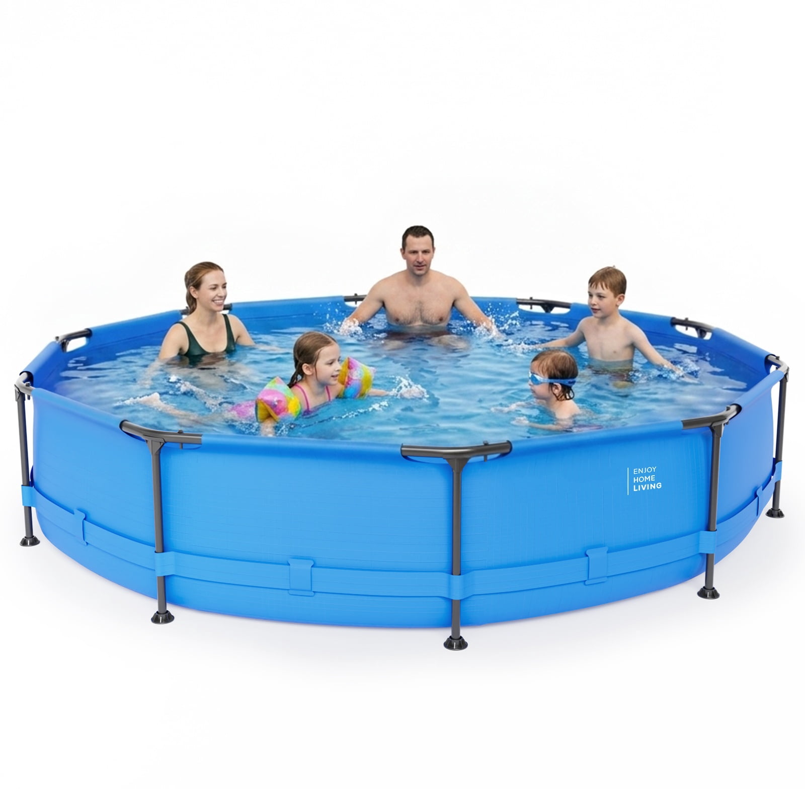 12FT x 30IN Round Above Ground Swimming Pool with Blue Heavy‑Duty Iron Frame for Backyard Patio Garden Family Summer Water Fun