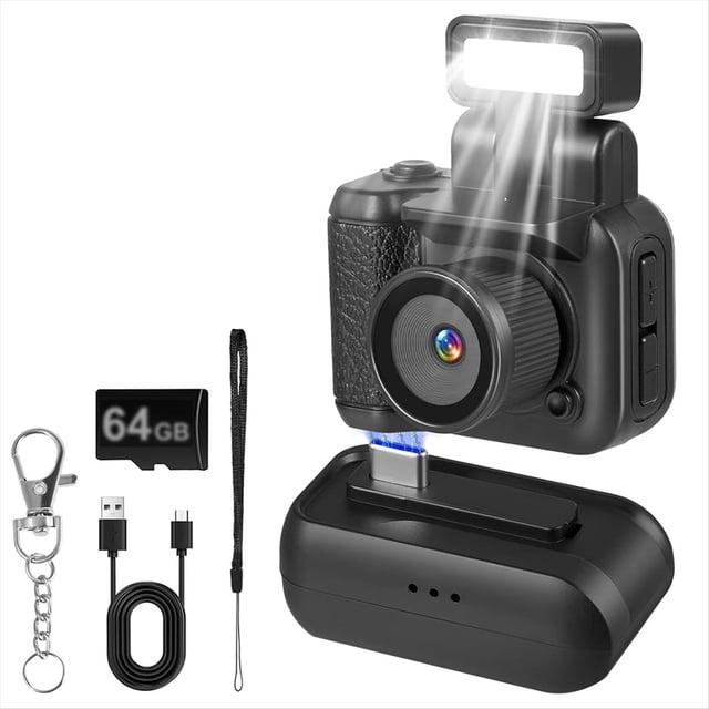 Mini Cámara Retro, con Cámara CMOS de 1080p y Flash LED para Fotografía Infantil (64 GB)