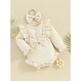 thumbnail image 4 of Musuos Baby Girls Cute Ruffle Romper 3M 6M 9M 12M Long Sleeve Crew Neck Button Up Bodysuit with Headband for Fall Infant Clothes, 4 of 10