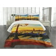 thumbnail image 3 of Ambesonne Venice Quilted Bedspread Set 3 Pcs, Antique Watercolor Gondolas, Queen Size, Orange Yellow and Blue, 3 of 5
