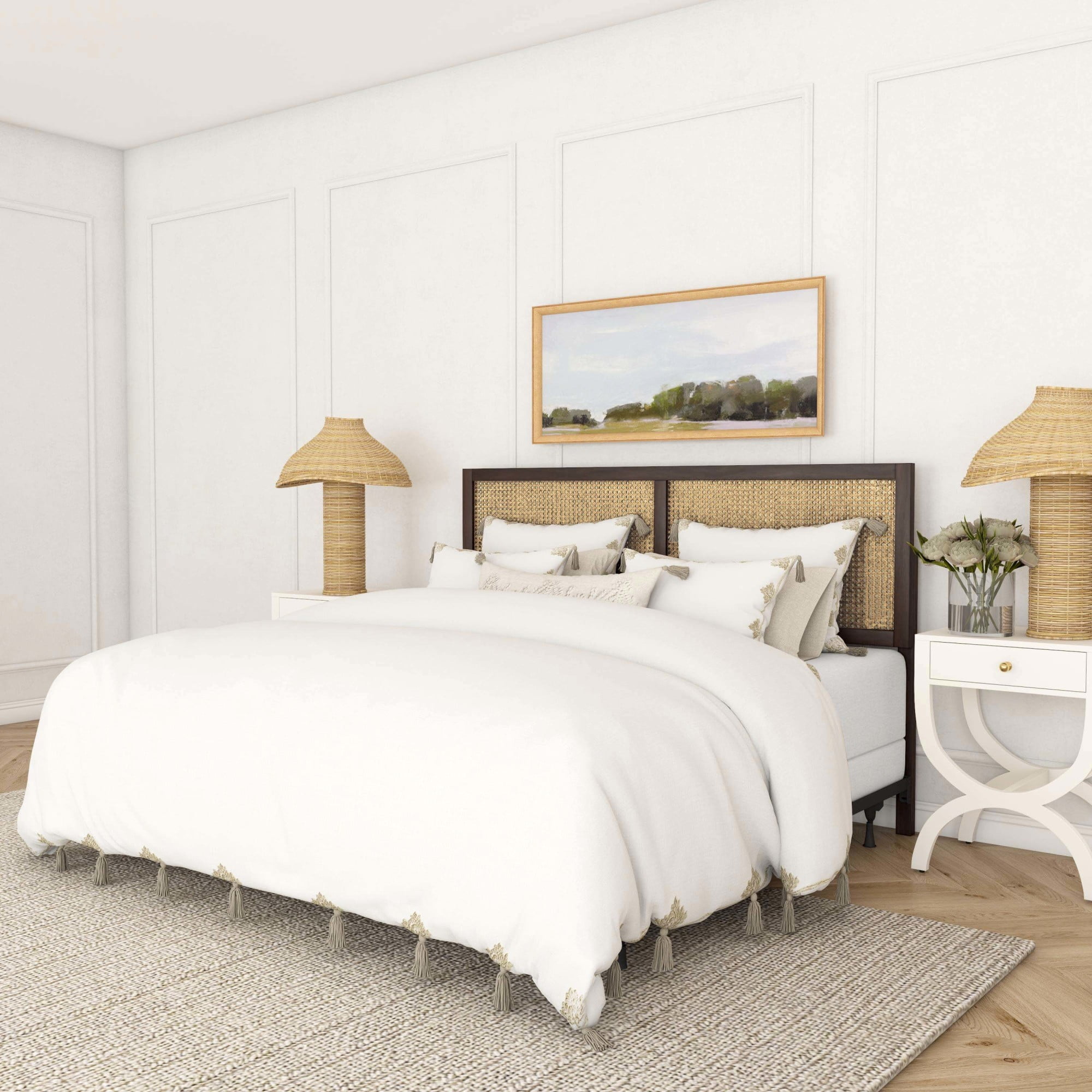 Hillsdale Ruby Full/Queen Metal Headboard - White Scroll Design, No Bed Frame Included