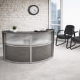 thumbnail image 2 of Romig Marque Plexi Double-Unit Reception Curved Desk Workstation “124.25W x 49D” -  Driftwood Grey, 2 of 6