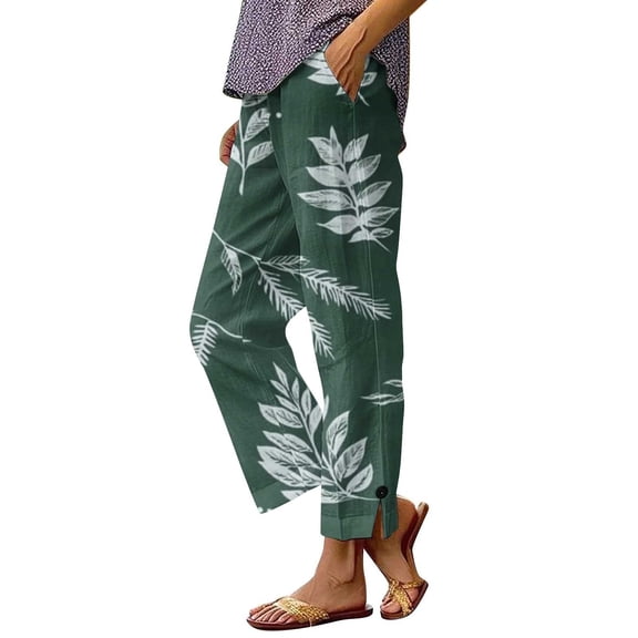 Casual Pants for Women Fashion Split Hem Wide Leg Trousers Soft Elastic Waist Womens Cropped Pants with Pockets,Multicolor,S