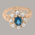 thumbnail image 5 of LBG British Made 18k Rose Gold Natural London Blue Topaz & Cultured Pearl Womens Promise Ring - 33 size options - Size 6, 5 of 8