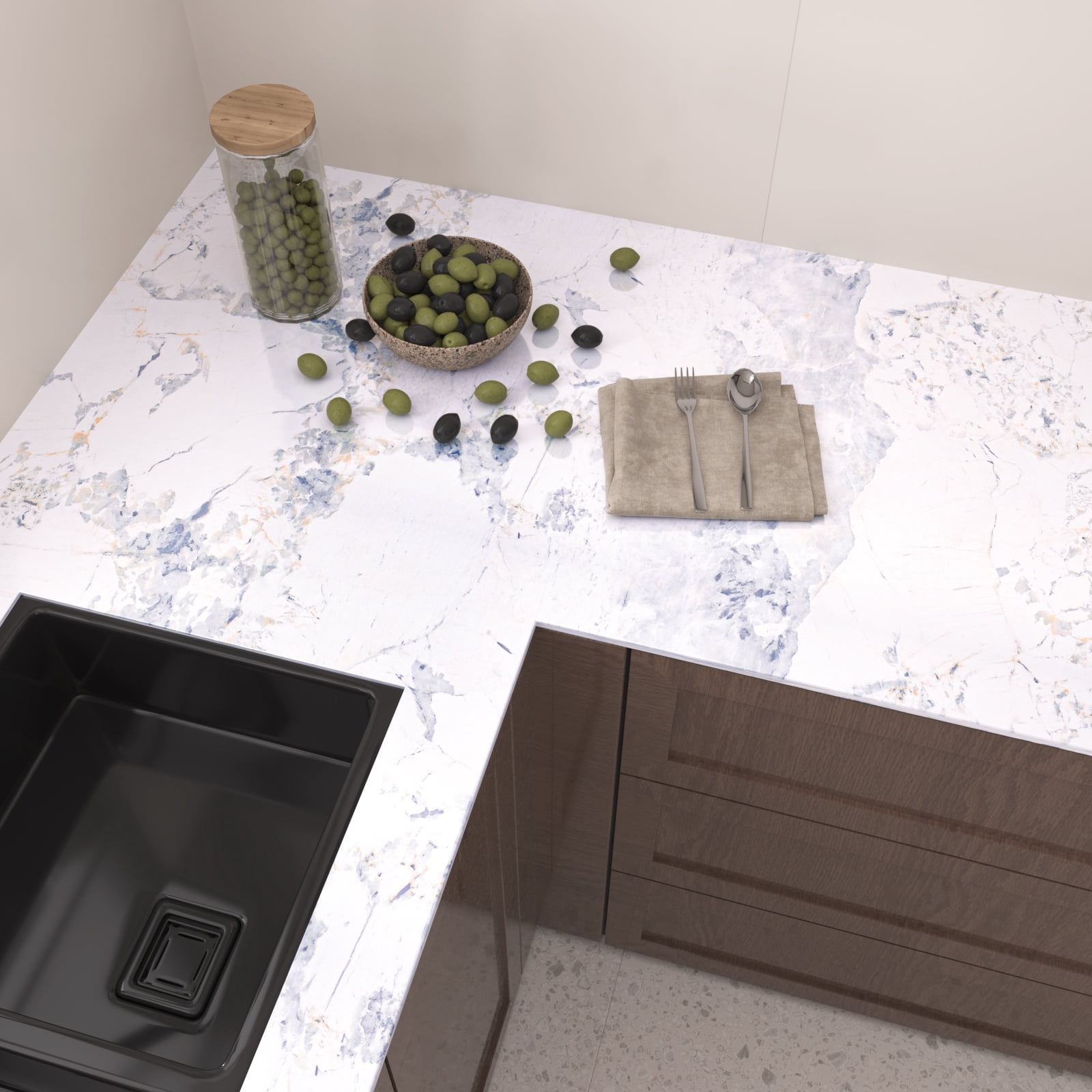 VEELIKE 15.7"x118" Spruce White Marble Contact Paper for Countertops Peel and Stick Waterproof Glossy Marble Wallpaper Self Adhesive Granite Peel and Stick Countertops Vinyl for Kitchen Bathroom