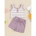 thumbnail image 4 of Musuos Little Girl Summer Ribbed Set, 6M 12M 18M 24M 3Y 4Y Striped Round Neck Sleeveless Tank Tops Elastic Waist Shorts Toddler Outfits, 4 of 9