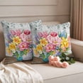 thumbnail image 2 of Pink Yellow Floral Pillow Covers 2 Pack Watercolor Spring Pink Yellow Flowers Vase Leaf Wood Grain Pillowcase Waterproof Outdoor Throw Pillow Cover for Patio Garden Square Cushion 20”x20”, 2 of 9