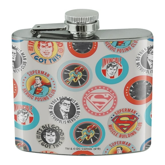 Superman Button Pattern Stainless Steel 5oz Hip Drink Kidney Flask