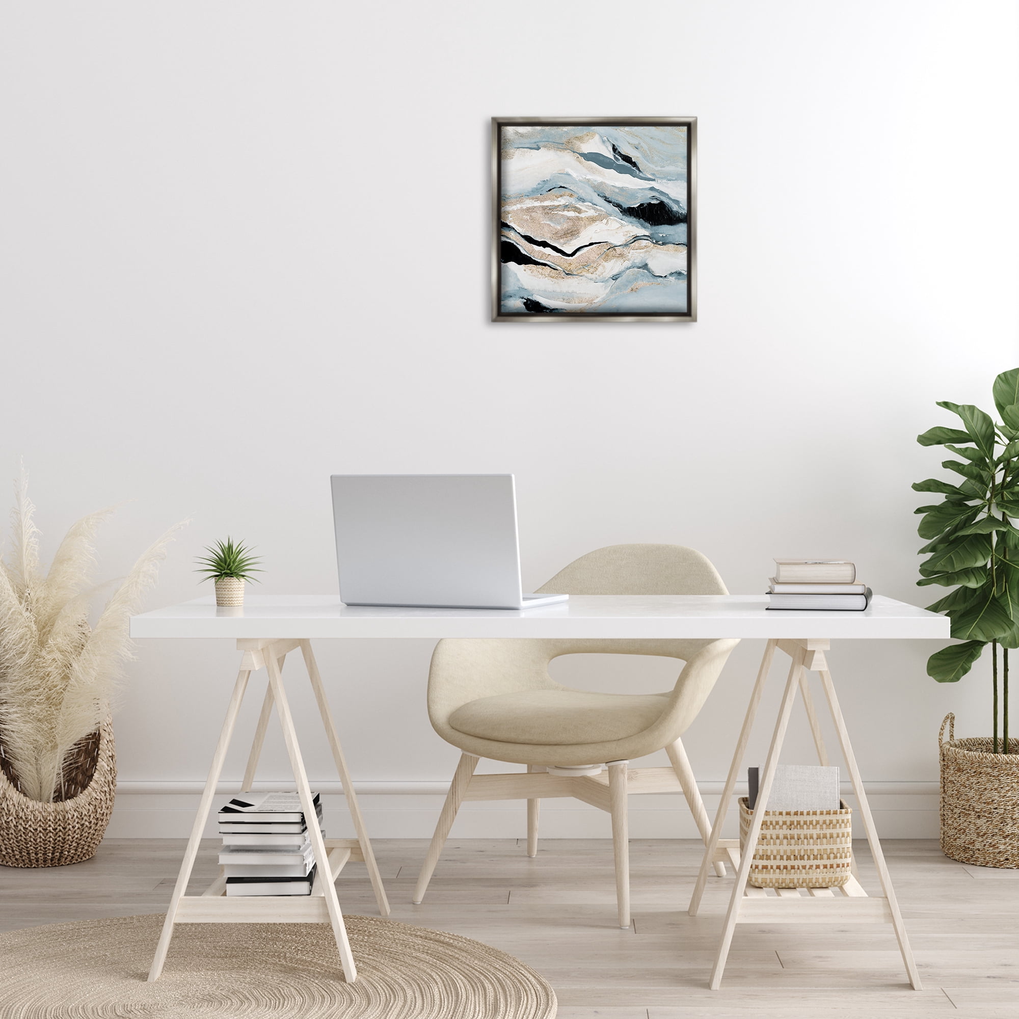 Stupell Industries Blue Natural Geode Pattern Abstract Painting Gray Floater Framed Canvas Art Print Wall Art, 18 x 18