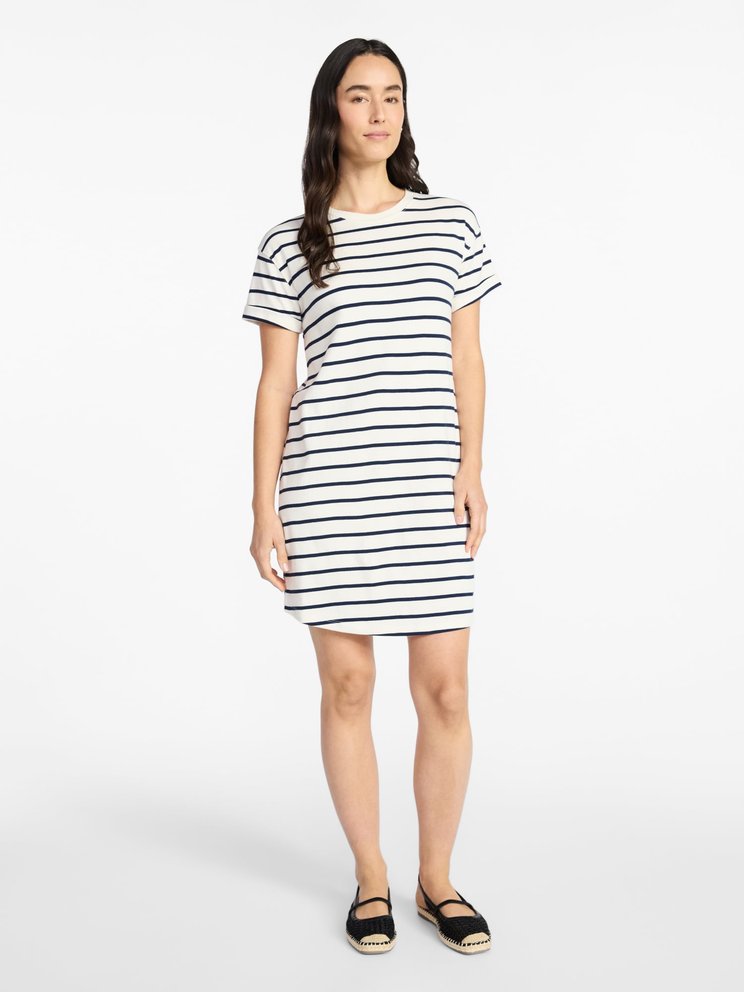 Time and Tru Women's Cotton T-Shirt Dress with Short Sleeves, Sizes XS-XXXL