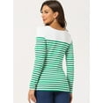 thumbnail image 4 of DARING DIVA Women's Color Block Striped Knit Top Long Sleeves T-Shirt M White Green, 4 of 6