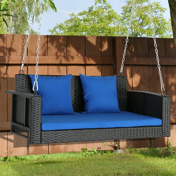 UWRNite 2Person Wicker Hanging Porch Swing, Outdoor Rattan Swing