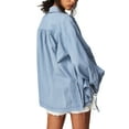 thumbnail image 5 of Women's Button Down Oversized Loose Tops  Fashion V-Neck Long Puff  Sleeve Shirt Casual Solid Color Summer Beach Blouse, 5 of 9