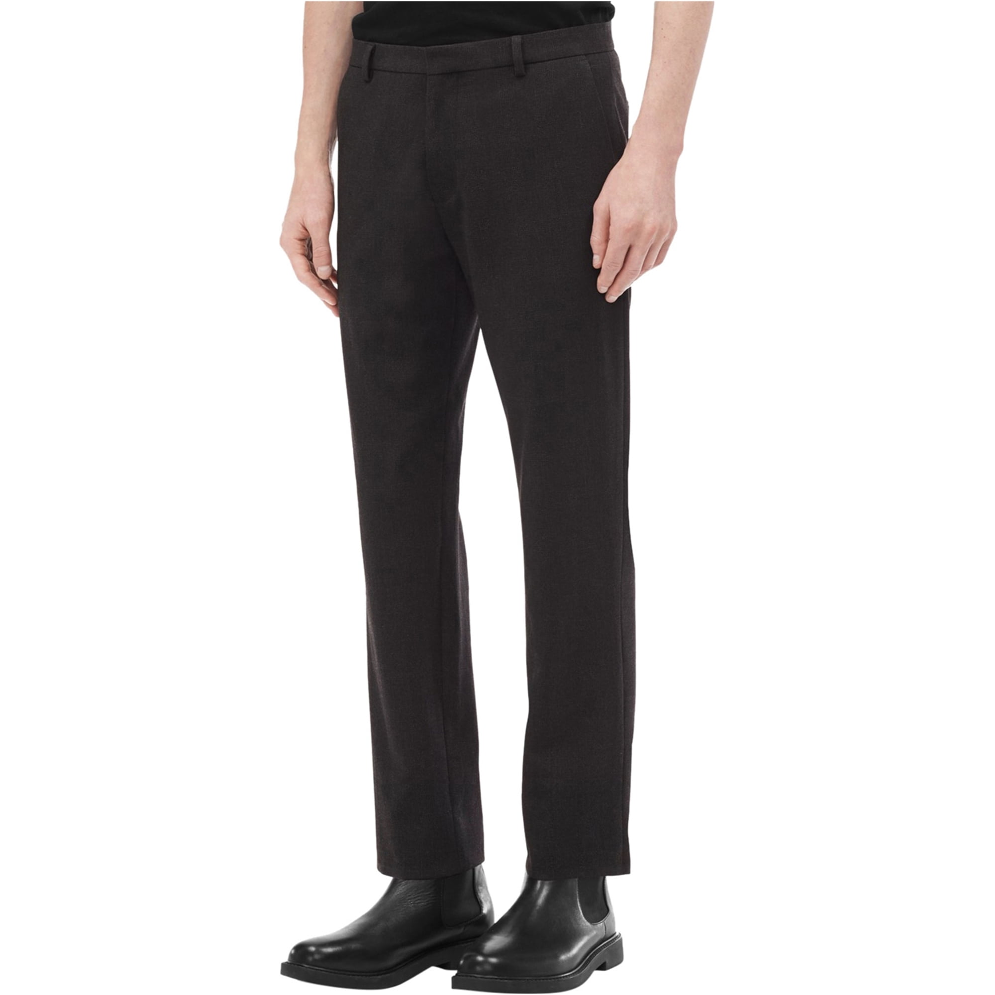 Calvin Klein Mens Plaid Slim-fit Dress Pants Slacks, Grey, 30W x 32L