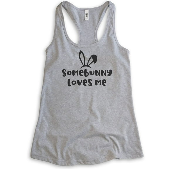 Somebunny Loves Me Tank Top, Ladies Racerback Tank Top, Easter Tank, Easter Pun Tank, Heather Gray, Medium