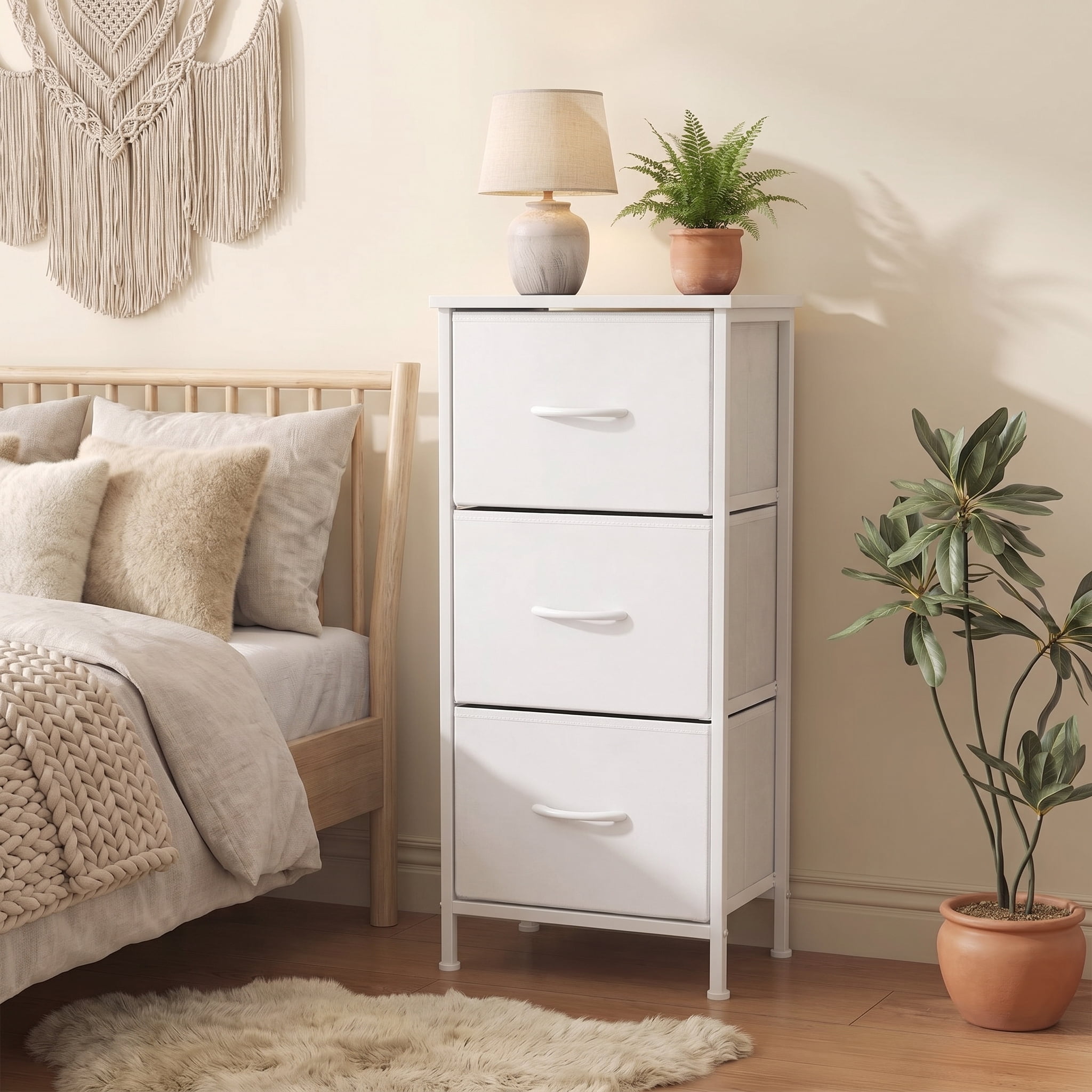 TrumanPick Fabric Storage Drawer Bedroom Dresser, Fabric Dresser for Closet, 3 Fabric Dresser with 3 Storage Drawers for Clothes, Living Room, Hallway, Entryway, White