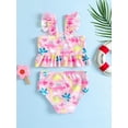 thumbnail image 3 of Biekopu Toddler Girls Summer 2PCS Outfit Sets,Ruffle Sleeve Dinosaur Print Swimwear Tops + High Waist PP Shorts, 3 of 9